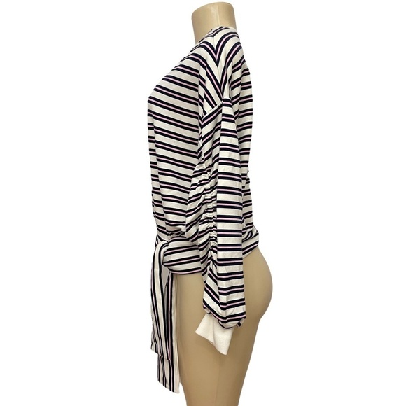 Kenzie Striped Tie Waist Long Sleeve Top Pink White Black Jersey Sweatshirt - Picture 4 of 8